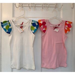 Two BNWT Handmade Tanks with Polka Dotted Cap Sleeves in Girls Size 8